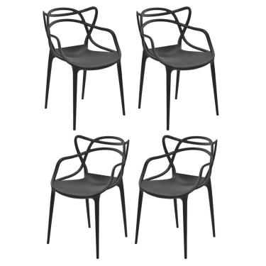 Imagem de Conjunto 4 Cadeiras Decorativas com Encosto Allegra 53 x 82 Cm Polipropileno Preto