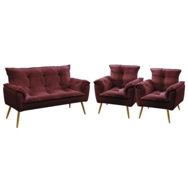 Imagem de Kit Poltrona Namoradeira e 2 Poltronas Decorativas Estofada Opala Sued
