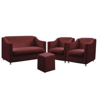 Imagem de Kit Poltrona Namoradeira e 2 Poltronas Decorativas Estofada Alya Puff 