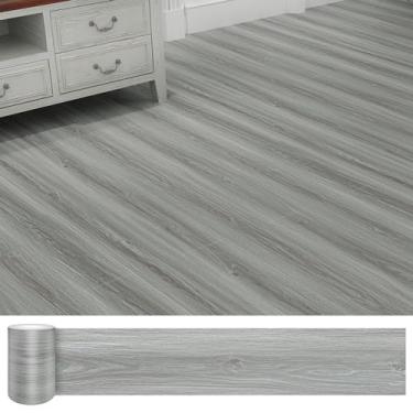 Imagem de Descasque e cole o ladrilho, azulejo de piso impermeável com aparência de grão de madeira, 91,44 cm x 15,24 cm, azulejos autoadesivos DIY para transferência de banheiro, quarto, sala de estar, cozinha (pacote com 12 unidades de 18 pés quadrados, cinza cale)