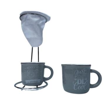 Imagem de Café Individual 2 Canecas ceramica e coador - Cinza - Utensilios do Ch