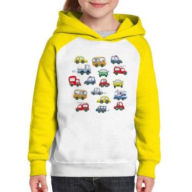 Imagem de Moletom Infantil Carrinhos Coloridos - Foca na Moda, Branco, Amarelo, 