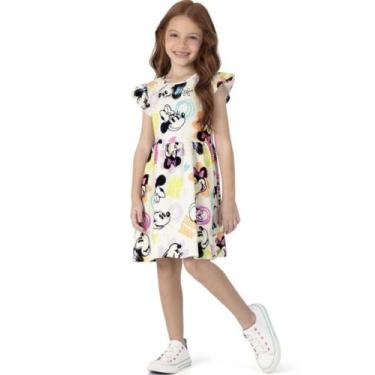 Imagem de Vestido Minnie Infantil Menina Disney Godê Algodão Saia Rodada Manga C