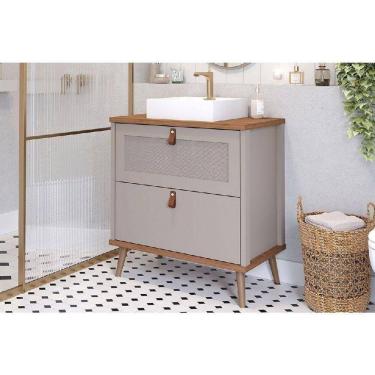 Imagem de Gabinete De Banheiro Balcão Vêneto 1 Porta E 1 Gaveta Com cuba 60cm Cappuccino-freijo - Mgm