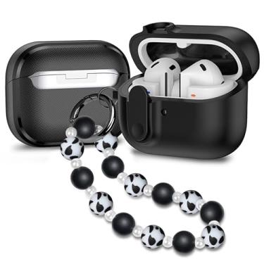 Imagem de Capa compatível com Samsung Galaxy Buds 3 e Galaxy Buds 3 Pro com cadeado, proteção de bloqueio à prova de choque com chaveiro para mulheres, preta