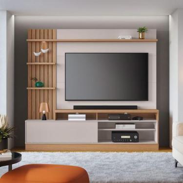 Imagem de Estante com Led Ripada para TV até 65 Pol 200x185cm Maceió Freijó Off 