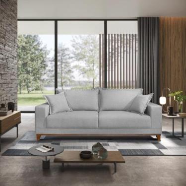 Imagem de Sofá 3 Lugares Lugano Living 2,00m Base em Madeira Linho - Bisart, Tra