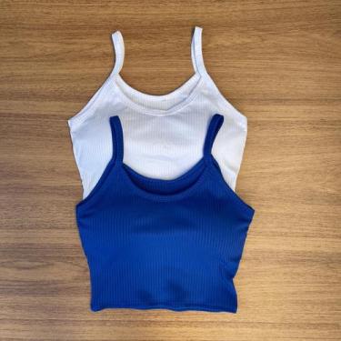 Imagem de Kit 2 Cropped Feminino com Bojo Top Alcinha - Mitti, Branco, Azul, M