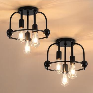 Imagem de fengkeDU Luminária De Teto Estilo Fazenda, 2 Unidades, 3 Luzes, Preta, Industrial, Embutida, Para Corredor, Iluminação Cozinha, Sala Estar, Quarto, Hall Entrada, E26