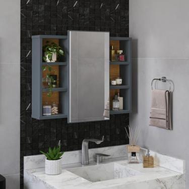 Imagem de Espelheira Para Banheiro Com Nichos Armário Aéreo Com Espelho Organiza