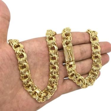 Imagem de Corrente Friso Triplo 12mm Luxo Banhado a Ouro 18k - ToJoia18k