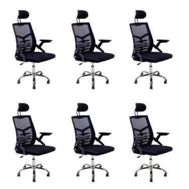 Imagem de Kit 6 Cadeiras Escritório Executiva Diretor Relax Ergonômica Com Apoio De Cabeça
