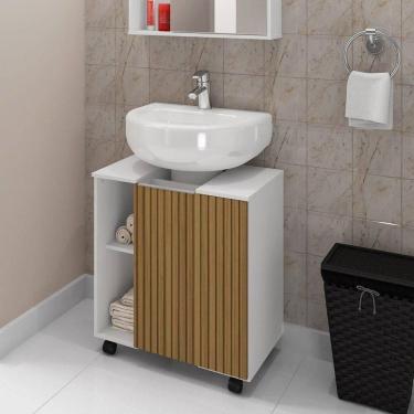 Imagem de Gabinete Para Banheiro Pequin Bechara 2075554 Banheiro Branco/ripado - Ofertamo