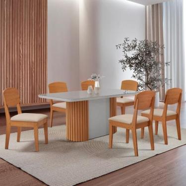 Imagem de Mesa de Jantar Aspen 180cm Tampo MDF Vidro com 6 Cadeiras Copper Moder