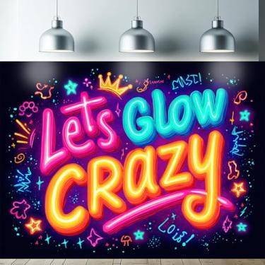 Imagem de Starlit Patio Lets Glow Crazy Tapeçaria 78 x 59 polegadas Luz Negra UV Reativo Neon Brilha no Escuro Parede Festa de Aniversário Crianças Meninas Meninos Trippy Psicodélico Banner Brilhante Decorações