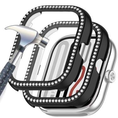 Imagem de Acddeny [2 peças] Capa de diamante com glitter para xiaomi redmi Watch 4/5, capa rígida de policarbonato com capa protetora brilhante, acessórios para smartwatch para mulheres e meninas, preto