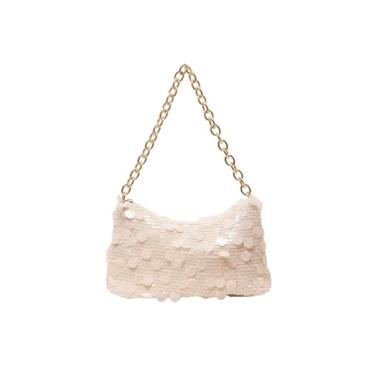 Imagem de MakeMeChic Bolsa feminina Party Club com glitter e lantejoulas Hobo com alça única, Bege, One Size
