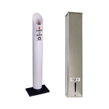 Imagem de Kit Lixeira Coletora PVC Copo Água E Suporte Copos Descartáveis 200ml 