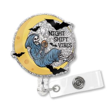 Imagem de Clipe Badge Reel XQLZY Night Shift Vibes Silver Glitter Shark