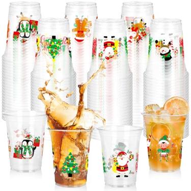 Imagem de QZYL 50 peças de copos de Natal de plástico, copos de Natal de 400 ml, decorações de Natal descartáveis, utensílios de bebida de neve de rena de Papai Noel para cerveja, café e vinho, copo de bebida