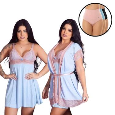 Imagem de Kit Maternidade Camisola Amamentação Robe Roupão 3 Calcinhas Pós Parto