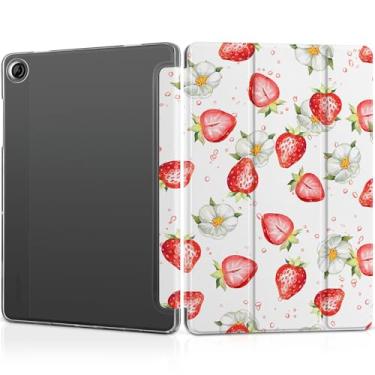 Imagem de DONGKE Capa para Samsung Galaxy Tab A9+/A9 Plus 27.9 cm 2023 (SM-X210/X216/X218), suporte fino, capa traseira translúcida, capa inteligente, despertar/hibernar automaticamente - Morangos