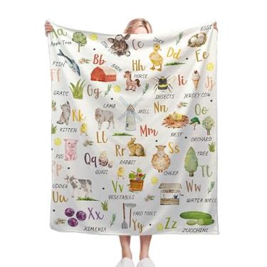 Imagem de Cobertor fofo de animais de fazenda, cobertor de alfabeto, presente de aprendizagem do alfabeto para crianças, meninas, meninos, cobertor de flanela super macio para sofá, sofá, acampamento, viagem,