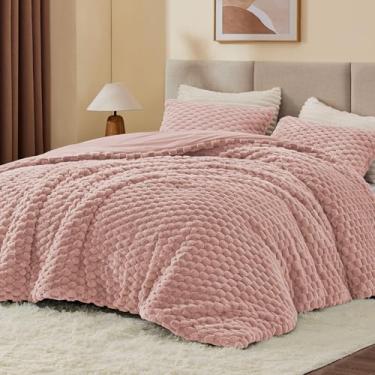 Imagem de BEDELITE Conjunto de edredom fofo de lã rosa empoeirado para cama de solteiro, conjunto de cama quente de luxo para o inverno, 2 peças (1 edredom, 1 fronha)