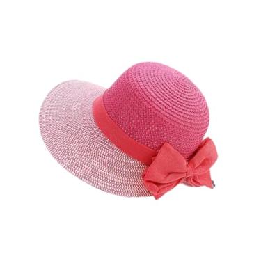Imagem de Chapéu de sol feminino de aba larga grande com laço panamá para férias chapéu de palha casual 006 tamanho adulto