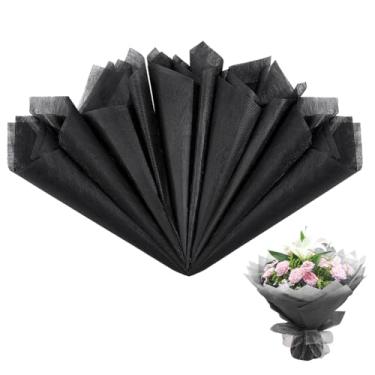 Imagem de BENECREAT 152 folhas de papel de embrulho de flores pretas, papel de embrulho de flores de algodão, envoltórios florais impermeáveis para sacos de presente, caixas de presente, embalagem de buquê, chá