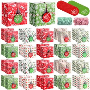 Imagem de Glenmal Conjunto de 100 caixas de biscoito de padaria de Natal, recipientes de cupcake de Natal com janela quadrada para cupcake de dia de Natal, doces e guloseimas com etiqueta de corda de algodão