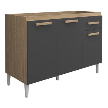 Imagem de Balcão Gabinete Para Pia Victória 120cm 03 Portas Sem Tampo Atacama Grafite - Desk Design