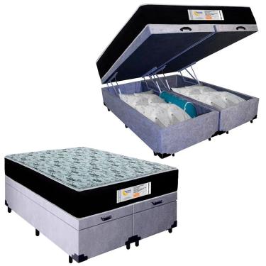 Imagem de Cama Box Baú Casal Bipartido Suede + Colchão Molas Ensacadas Sereneprime Sonnolux - 138cm Cinza