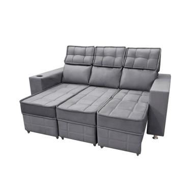 Imagem de Sofá Retrátil E Reclinável 3 Lugares Londres 1.90cm Com Molas Suede Speciale Home Chumbo