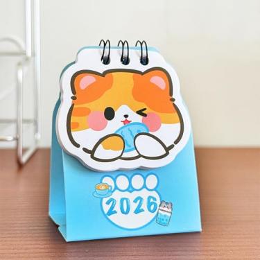 Imagem de 2 peças de calendário de mesa de gato fofo de desenho animado para uso diário, mini decoração de mesa decorativa para o mês de junho de 2025 a dezembro de 2026 (gato laranja, 10,5 x 5,8 cm)