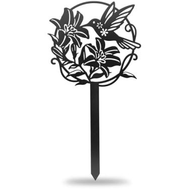 Imagem de CUTHOLLOW Marcador de metal para plantas, beija-flor e beija-flor para ambientes externos, impermeável, 30 cm, etiquetas fofas para plantas de jardim, para vegetais, decoração de estufa de fazenda