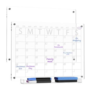 Imagem de AITEE Calendário de acrílico magnético apagável a seco para geladeira, conjunto completo inclui 2 placas, 6 marcadores, borracha e suporte, planejador de geladeira reutilizável (40,6 x 30,5 cm)