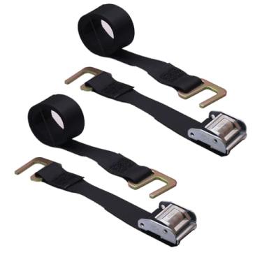 Imagem de Boxer Correias de trilho de madeira para ferramentas - Correias de amarração de caminhão de aluguel - Fivela de came com gancho ranhurado - 5 cm x 3,7 m preto - Caminhões baú, trilhos de ripas de