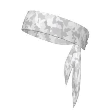 Imagem de Faixa de transpiração cinza e branca camuflada para homens e mulheres, esportes, corrida, treino, faixa de cabelo unissex, faixa de cabeça ajustável, acessório de cabeça para motociclistas, karatê