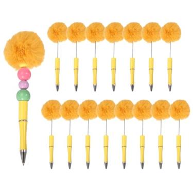 Imagem de PATIKIL Canetas esferográficas Pompom, canetas esferográficas fofas de plástico pompom com contas para bricolagem de presente, material de escritório, 16 peças (amarela)