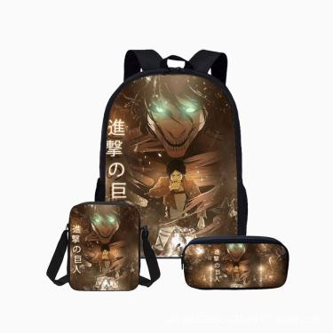 Imagem de Conjunto de mochilas Attack on Titan School, 3 peças para crianças, nylon