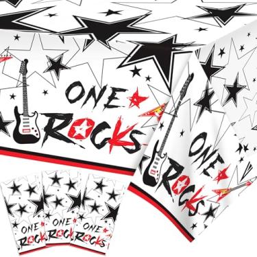Imagem de Adirasenotek Pacote com 3 toalhas de mesa de rock and roll, descartáveis dos anos 50, 60, 70, 80, decorações temáticas, capas de mesa para festas nascidas para rock, guitarra, aniversário, artigos de