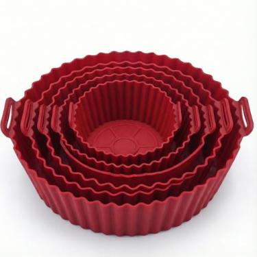 Imagem de Kit 6 Formas de Silicone para Air Fryer: Forro Antiaderente Reutilizável, Tamanhos Variados, Fácil Limpeza e Resistente (VERMELHO)