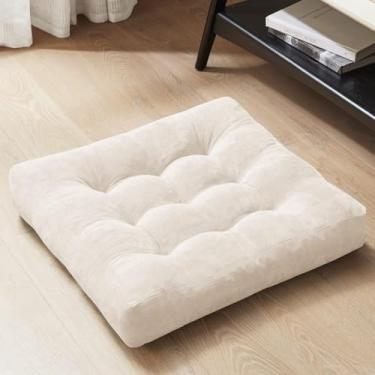 Imagem de Degrees of Comfort Almofada de chão de meditação, almofadas grandes quadradas para adultos, almofada de veludo cotelê tufado para varanda, quarto, tatami, sala de estar, bege, 55 x 55 cm