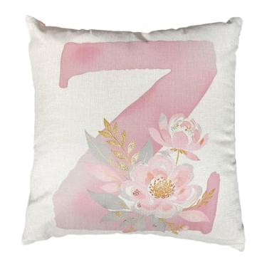 Imagem de kaiwern Capa de almofada com letras, 45,7 x 45,7 cm, letra Z, flor, decorativa, rosa, floral, com letra inicial, para decoração de ambientes externos, sala de estar, sofá, pátio, quarto