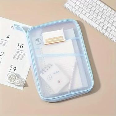 Imagem de Pasta Organizadora de Nylon Transparente para Documentos A4 com Zíper, Bolsa Portátil para Faculdade, Escola e Escritório, Ideal para Guardar Arquivos e Materiais (Azul)