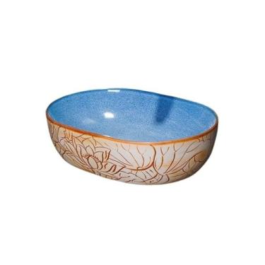 Imagem de Vessel Vanity Sink arte de cerâmica acima do balcão pia de banheiro textura de lótus retrô (Bacia única) Bancada moderna