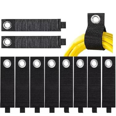 Imagem de Organizador de cabo de extensão, suporte de cabo de extensão para mangueiras, fios, cordas, trailer, acampamento, barco e organização de garagem, alças de armazenamento resistentes, P (preto, 10 peças