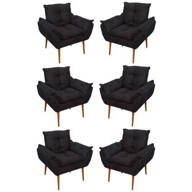 Imagem de Kit 06 Sofás 1 Lugar De Luxo Opala Sala, Quarto Suede Cor:preto