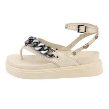Imagem de Sandália Papete Feminina Dedo Flatform Detalhe Corrente Frontal Amarração Tornozelo Anatomica-Feminino